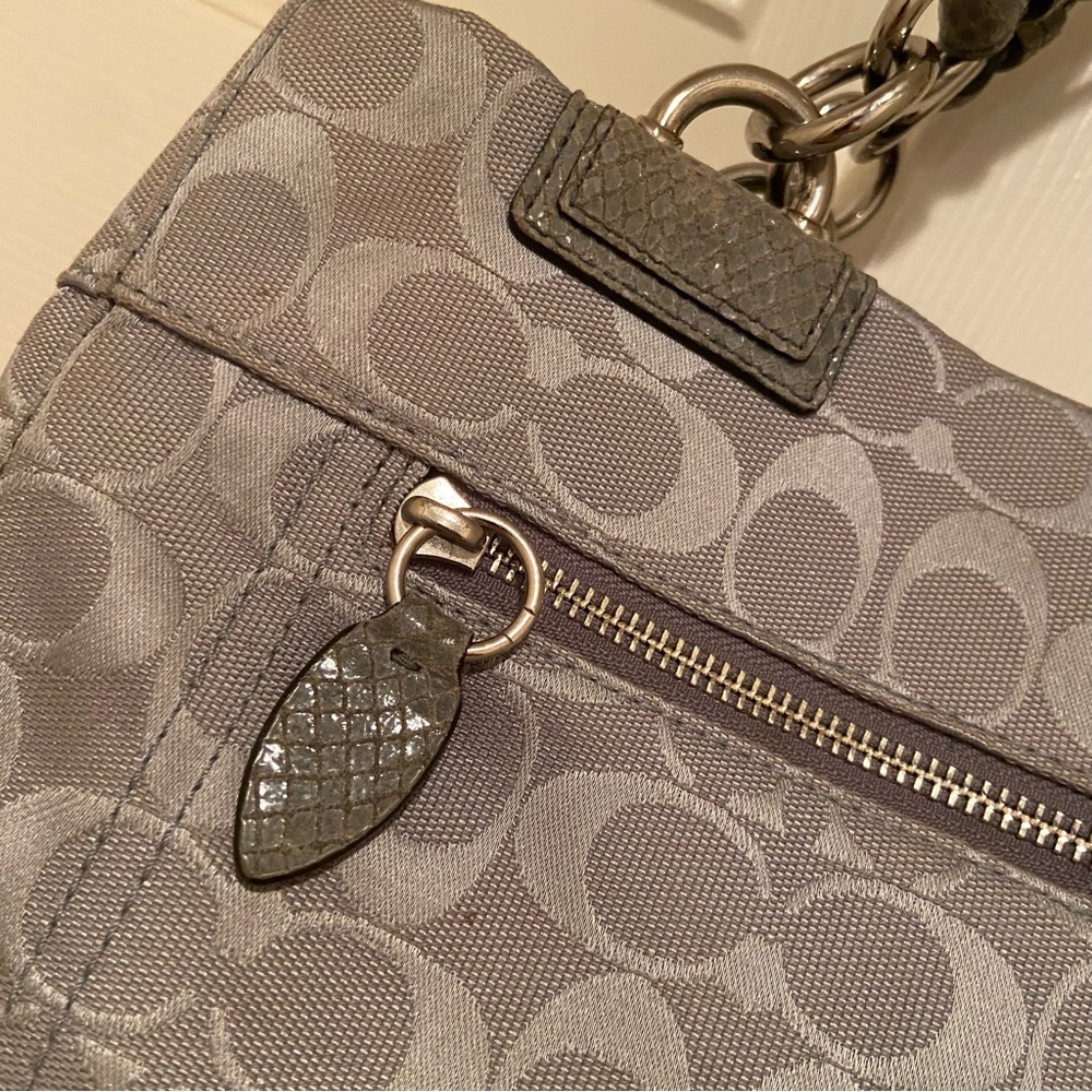 Coach Penelope Snakeskin & Silver Trim Satchel Hand Bag Grey No. B1182-F16537. - Picture 14 of 16